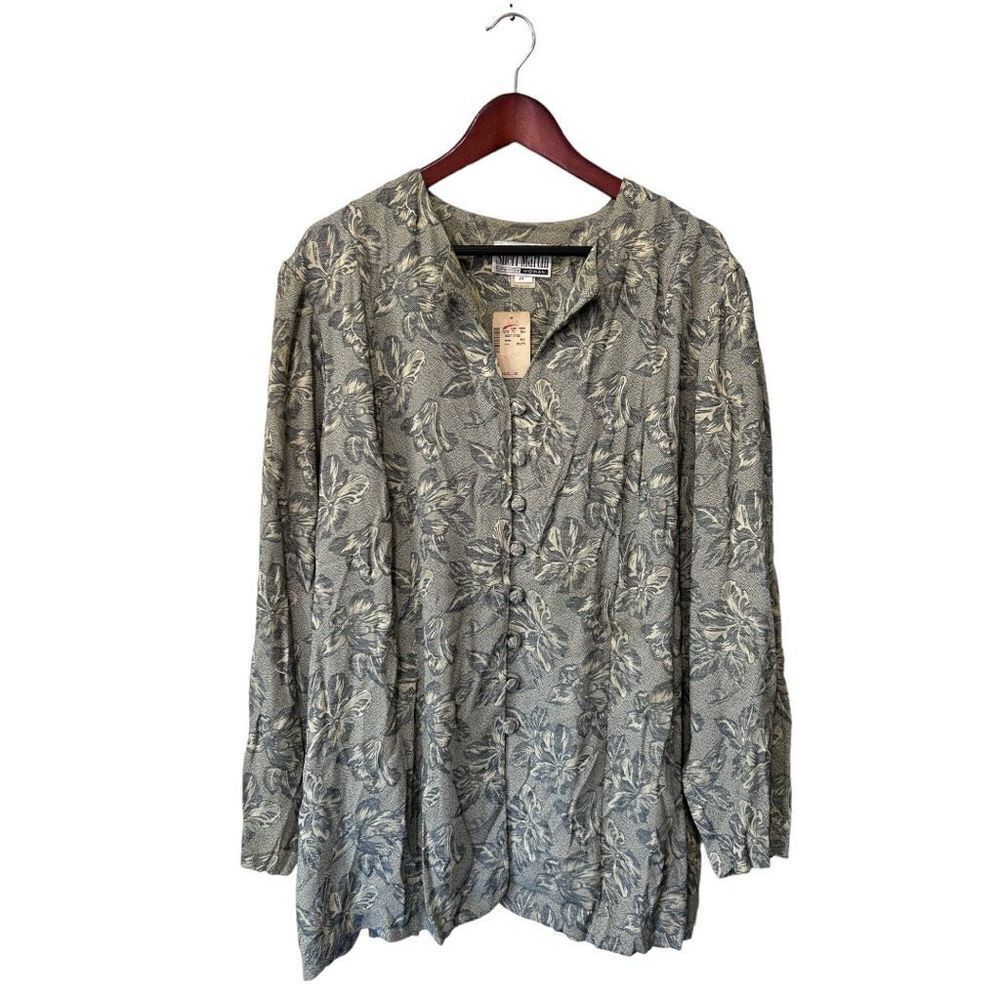 NWT NEW Vintage Sheri Martin Jade Green Leaf Button Front Tunic Blouse Size 24W